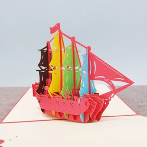 Voilier coloré, Carte pop-up 3D, Carte de voeux 3D, Carte pop-out, Créations en papier, Fournitures en papier, Carte-cadeau