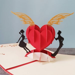 Ali di cuore, biglietto d'amore pop-up 3D, biglietto d'auguri 3D, biglietto pop-out, carta artigianale, articoli di carta, articoli per feste, anniversario, San Valentino