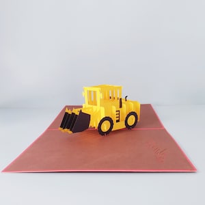 Bulldozer, Véhicule de construction, Carte pop-up 3D, Carte de voeux 3D, Carte pop-out, Créations en papier, Fournitures en papier, Articles de fête