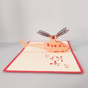 Hélicoptère, Carte pop-up 3D, Carte de voeux 3D, Carte pop-out, Créations en papier, Fournitures en papier, Carte-cadeau