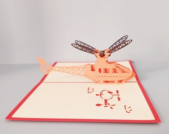 Helicopter, 3D Pop-up card, 3D greeting card, Pop out card, Paper craft, Paper supplies, Gift Card