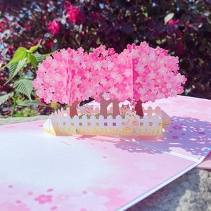 Cats Play Under Cherry Blossom, 3D Pop-up card, 3D greeting card, Pop out card, Paper craft, Paper supplies, Gift card, Sakura