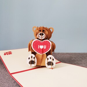 Orsetto di peluche, biglietto d'amore pop-up 3D, biglietto d'auguri 3D, biglietto pop-out, artigianato di carta, forniture di carta, articoli per feste, anniversario, San Valentino
