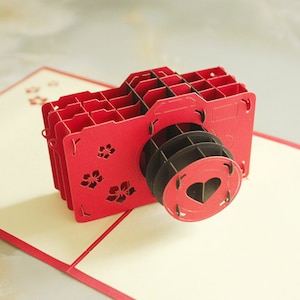 Love Camera, biglietto pop-up 3D, biglietto di auguri 3D, biglietto pop-out, buono regalo, creazioni in carta, articoli di carta, articoli per feste