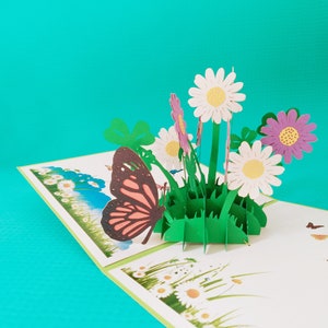 Marguerite et papillon, Carte pop-up 3D, Carte de voeux 3D, Carte pop-out, Créations en papier, Fournitures en papier, Articles de fête