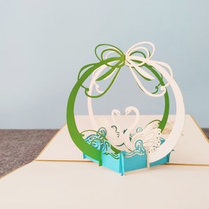 Pareja de cisnes, Tarjeta de amor 3D desplegable, Tarjeta de felicitación 3D, Tarjeta desplegable, Manualidades de papel, Artículos de papel, Artículos para fiestas, Aniversario, San Valentín