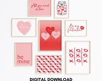 Valentines Gallery Set van 8, Valentijnsdag kunst | afdrukbare Valentijnsdag | Valentijnsdag fotowand | romantische kunst aan de muur | digitaal downloaden