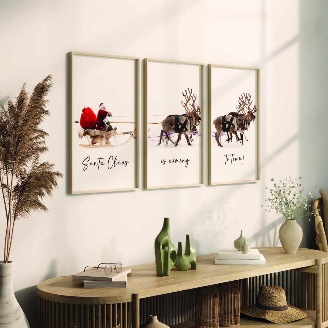 Santa Sleigh Print Gallery Set of 3 Christmas Santa Claus Print ...