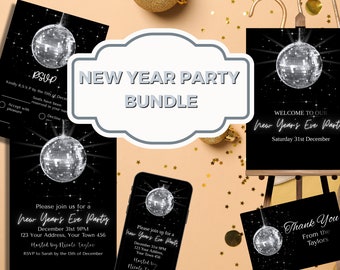 NEW YEAR MEETING プレートセット New Years Eve Disco Ball Party Bundle Instant Download
