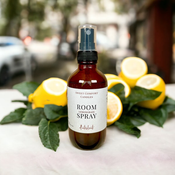 Lemongrass Room + Linen Spray | 4 fl. oz. Air Freshener | Mood Boosting Fragrance | Kitchen Freshener | Bathroom Spray | Lemon Zest Scent