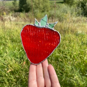 Strawberry Stained Glass Sun Catcher, wall art decor, Room & office Design, Strawberry Window art