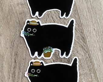 Black Cat Flower Stickers, Waterproof Vinyl Decal Set