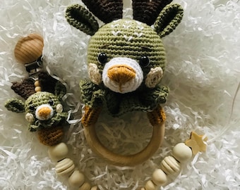 baby gift set, baby shower gift, rattle, pacifier clip, crochet, baby, baby, baby shower, handmade, gift