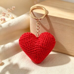 Crocheted heart keychain | Handmade red heart | Bag charm | Romantic gift | Valentine's Day | Small handcrafted gift image 4