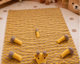 Manta de bebé de jirafa de ganchillo – Manta para recién nacido hecha a mano – Alfombra de juegos para bebé – Regalo para recién nacido – Manta infantil personalizada