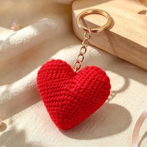 Crocheted heart keychain | Handmade red heart | Bag charm | Romantic gift | Valentine's Day | Small handcrafted gift image 3