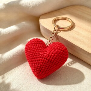 Crocheted heart keychain | Handmade red heart | Bag charm | Romantic gift | Valentine's Day | Small handcrafted gift image 2