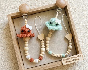 Clip para chupete/clip para chupete de pulpo/clip para chupete personalizado/regalo artesanal para bebé