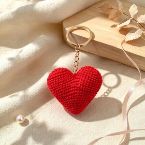 Crocheted heart keychain | Handmade red heart | Bag charm | Romantic gift | Valentine's Day | Small handcrafted gift image 1
