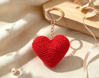 Crocheted heart keychain | Handmade red heart | Bag charm | Romantic gift | Valentine's Day | Small handcrafted gift