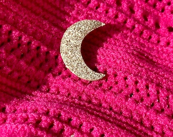 Broche Lune en cuir - Pailleté