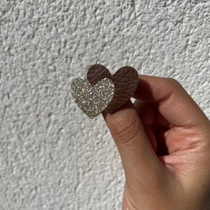 Leather Double Heart Brooch Glittery image 8