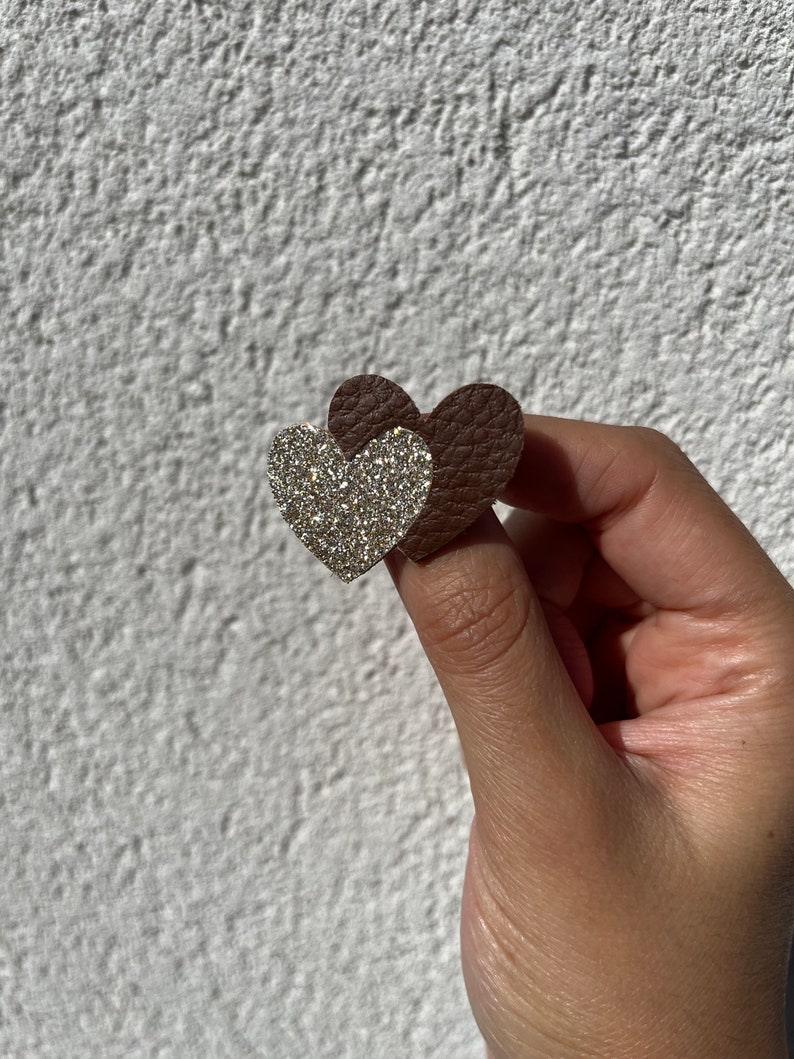 Leather Double Heart Brooch Glittery image 8