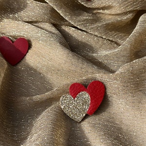 Leather Double Heart Brooch Glittery image 10