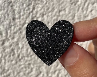 Black Glittery Heart Leather Brooch