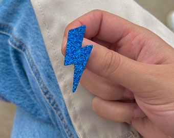 Blue Sequined Lightning Brooch in leather