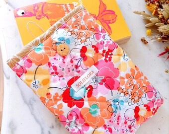 Handmade Quilted Book Sleeve, Floral Print, Button Closure