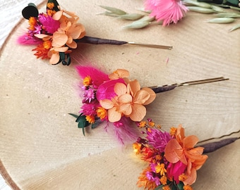 Accesorios para el Pelo Naranja/rosa para Boda, Bautizo y eventos.