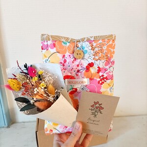 Scatola regalo floreale ARANCIONE – Custodia per libri, mini bouquet di fiori secchi e semi piantabili – Idea regalo ecologica
