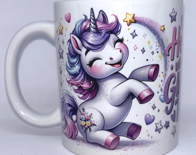 Einhorn am Glitzertag mit frechem Spruch als Motivtasse zum verschenken oder sich auch einmal selbst etwas schenken.