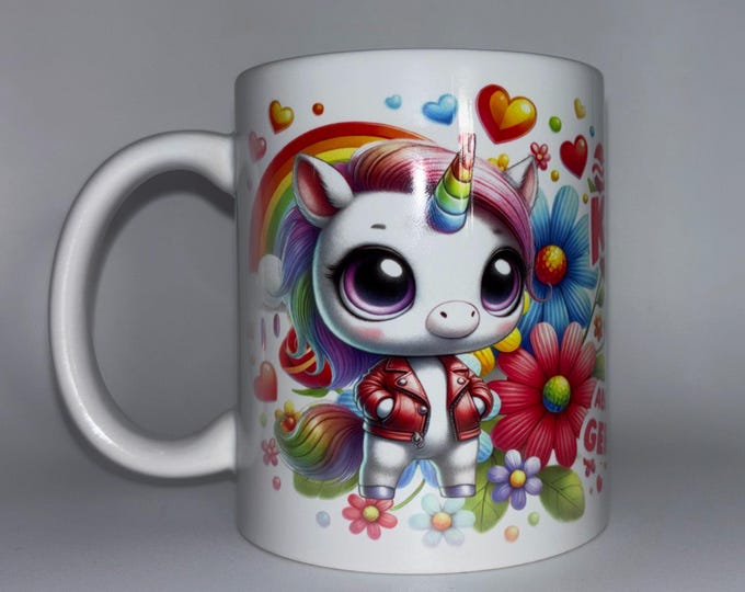 Süßes Einhorn „Klein–Gefährlich“ als Motivtasse als Geschenk oder sich selbst beschenken.