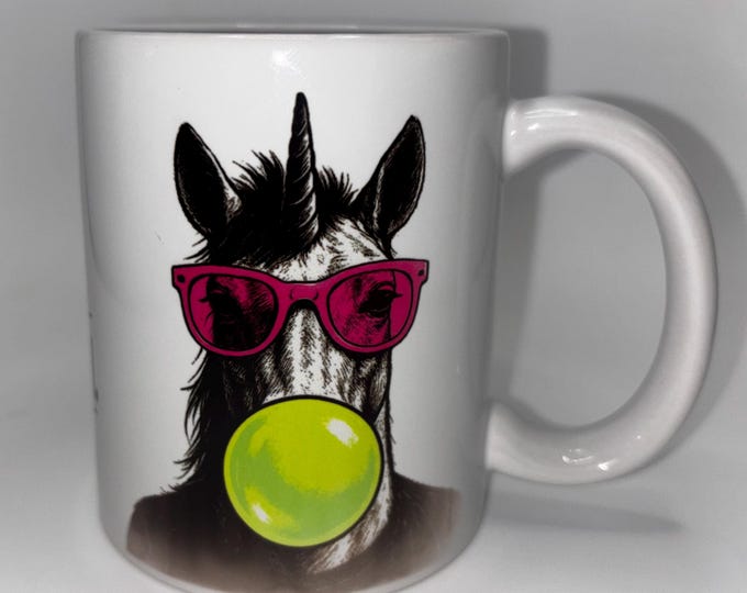 Unicorn in white, black, and neon motif mug – perfect as a gift or a treat for yourself.