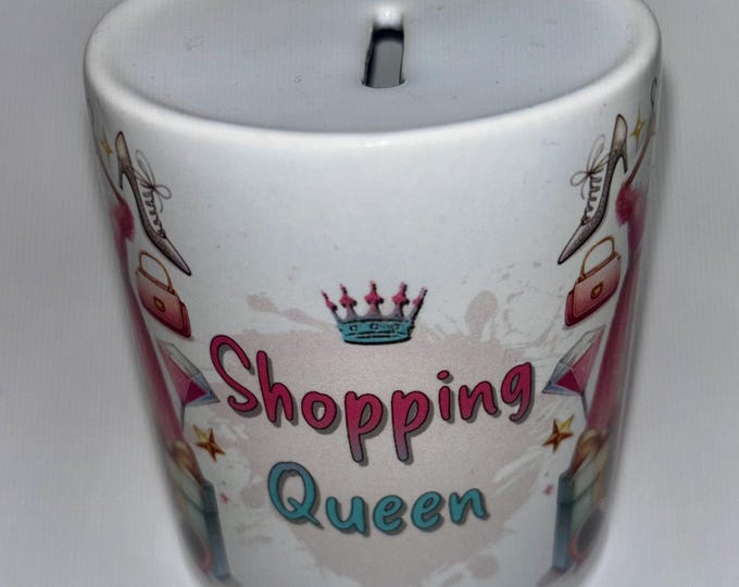 Süße Comic Spardose „Shopping Queen“ zum verschenken oder sich selbst beschenken.