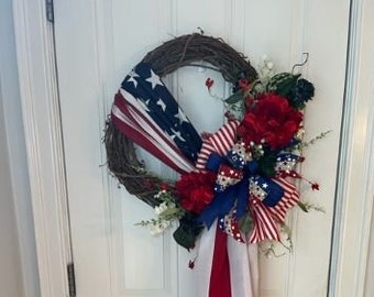 Memorial Day Wreath, Patriotic Wreath, Front Door Decor, 4th of July Wreath, Housewarming Gift, American Flag Wreath, Every day Wreath