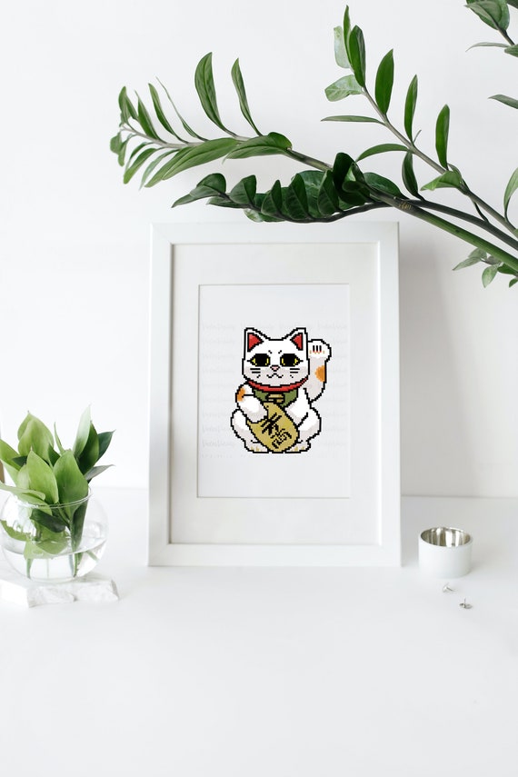 Fortune Cat, Maneki Neko, Lucky Cat, Pixel Art, Digital Art