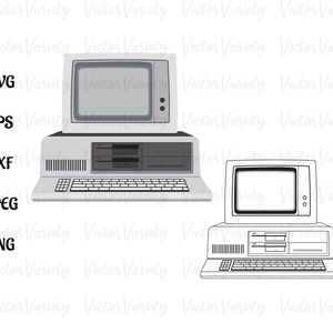 Vintage Computer, retro, outline, illustration, cut file, svg, eps, png, jpeg, dxf