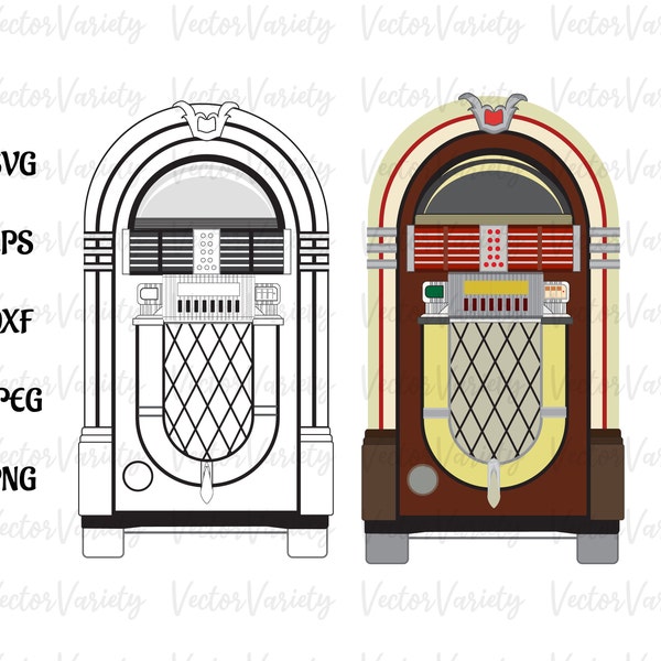 Vintage Jukebox, retro, cd, Umriss, Illustration, Schnittdatei, svg, eps, png, dxf