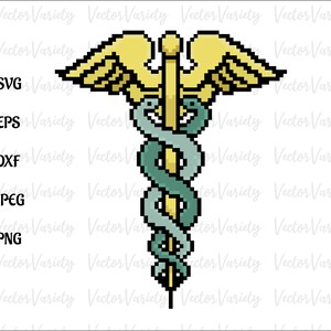Caduceus, Pixel art, Staff of Hermes, Mercury, health, doctor, digital art, svg, eps, png, dxf, design, wall art