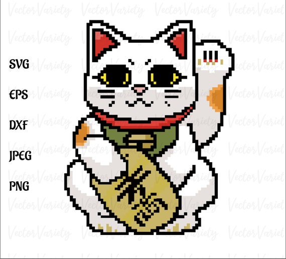 Fortune Cat, Maneki Neko, Lucky Cat, Pixel Art, Digital Art
