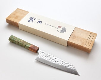 Handgefertigtes BUNKA Damastmesser Japanischer Stil 16cm - Extra dünn & leicht || Premium Set mit Schleifstein