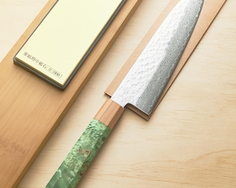 8" Damascus Chef Knife Gift Set with Sharpening Kit | Japanese Style Gyuto | Verdant Handle