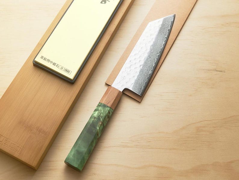 Damascus 6.3" BUNKA Chef Knife Gift Set with Sharpening Kit Green
