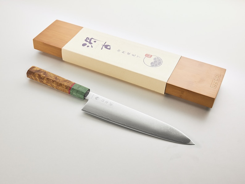 Handmade Damascus Japanese Style 20cm, 8 inch GYŪTO Kitchen Chef Knife - Extra sharp & light || Autumn Edition