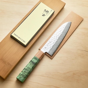 Juego de cuchillos de chef Santoku de Damasco con kit de afilado / Mango verde imagen 1