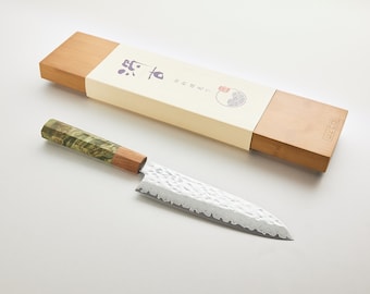Hammered Damascus Japanese Style 17cm / 7 inch SANTOKU Chef Knife - Extra sharp & light || Verdant Edition