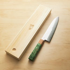 Juego de cuchillos de chef Santoku de Damasco con kit de afilado / Mango verde imagen 4